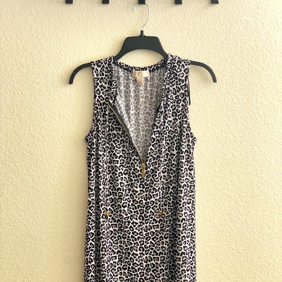 Michael Kors sz:M Black White Leopard Animal Print Sleeveless Zip Dress - Picture 7 of 11